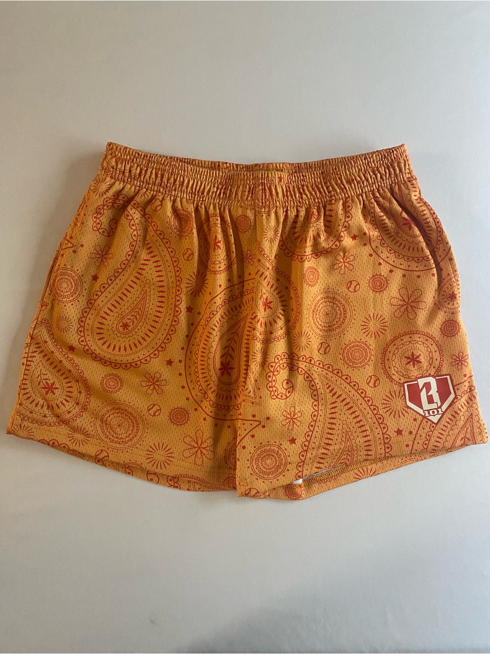 BL101 Paisley 5” Shorts Men MED Orange Mesh Lined Baseball Lifestyle 101